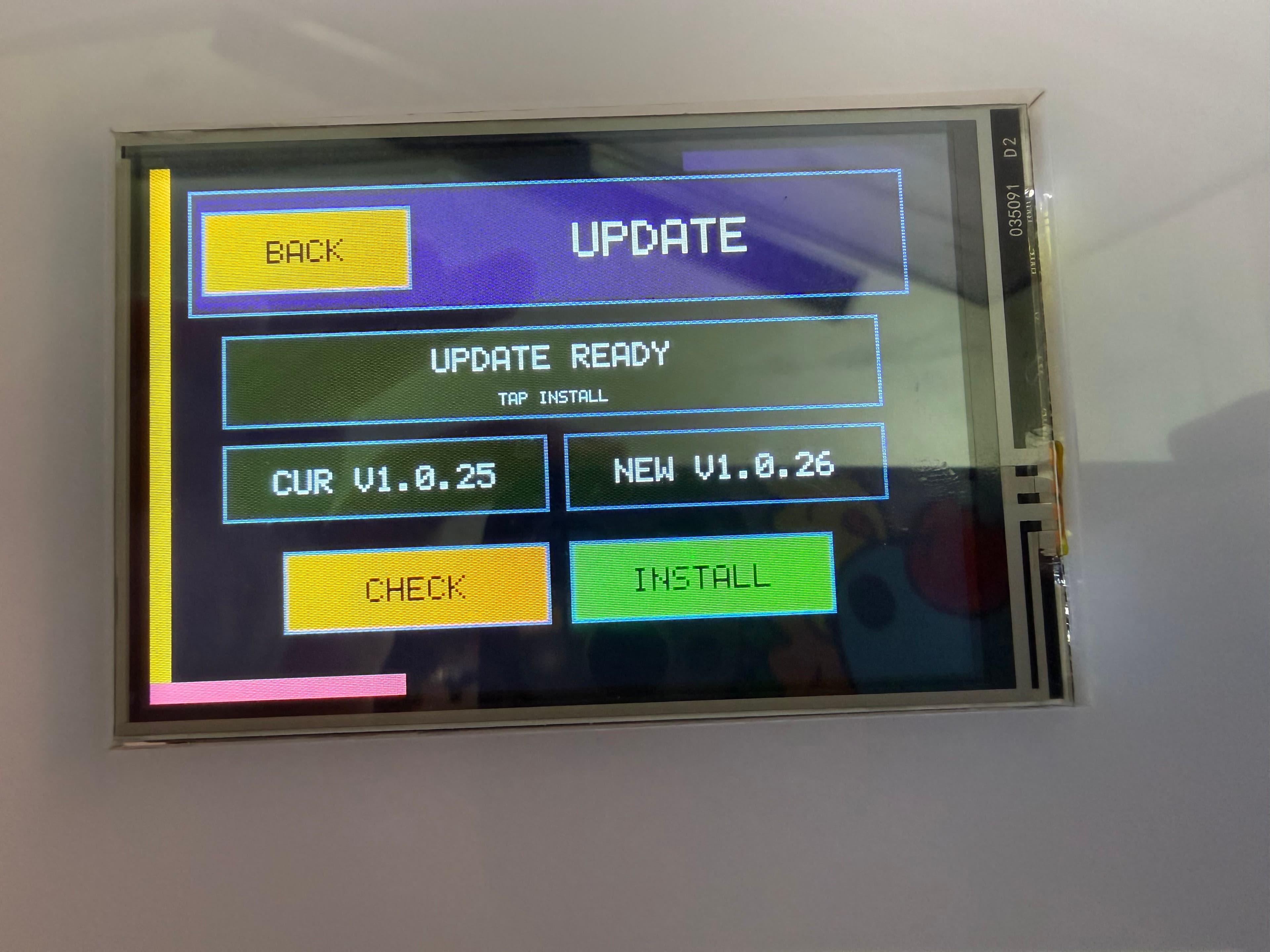 Velo update screen showing a V1.0.26 update available from V1.0.25.